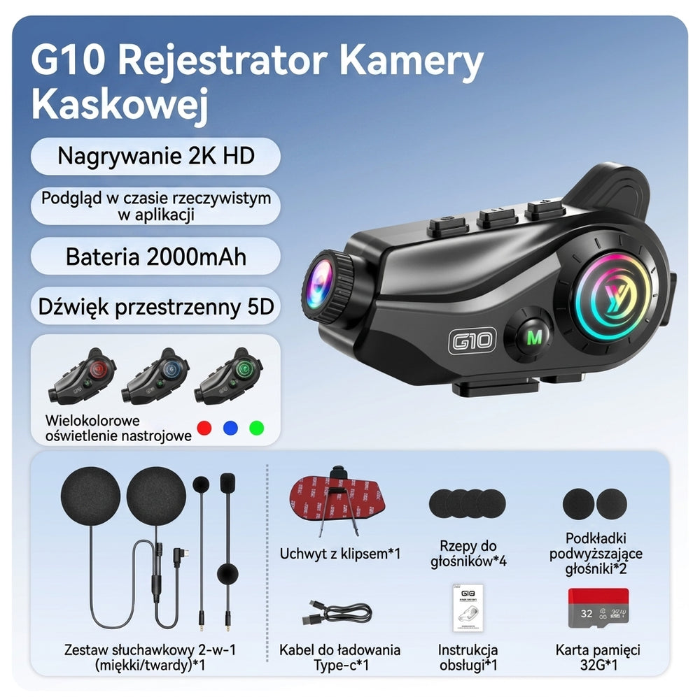 Kask motocyklowy Słuchawki Bluetooth Rejestrator jazdy Kamera 2K Słuchanie muzyki Nawigacja Jeździec Bardzo długa żywotność baterii